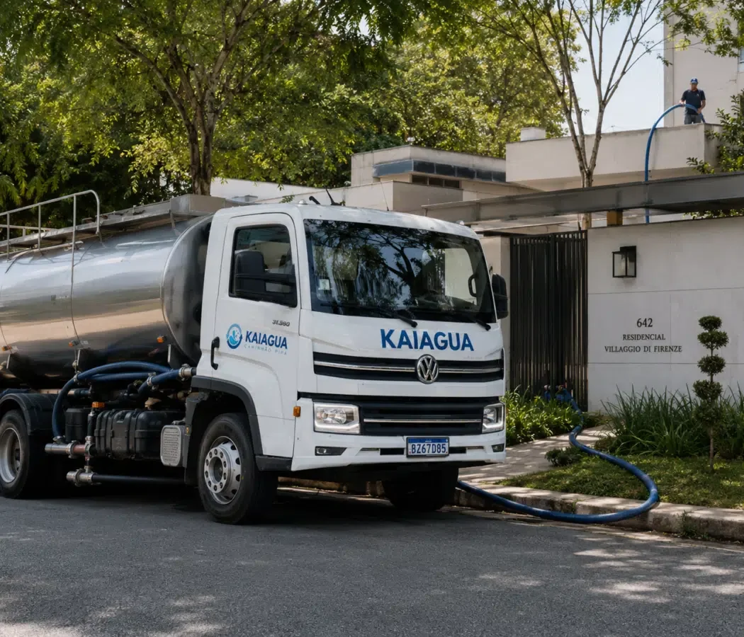 Caminhão-pipa Kaiagua em operação de abastecimento